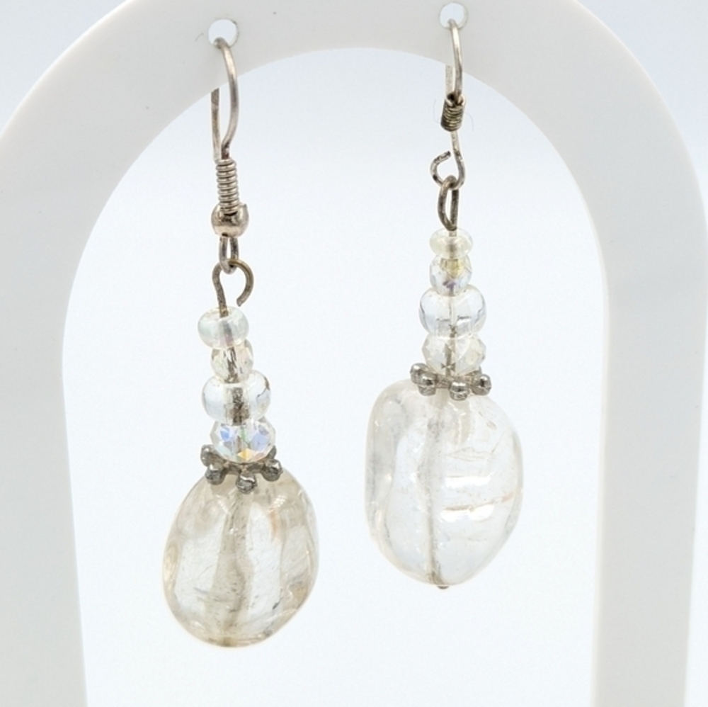 4/24$  Natural Polished Stone And Bead Dangle Earrings